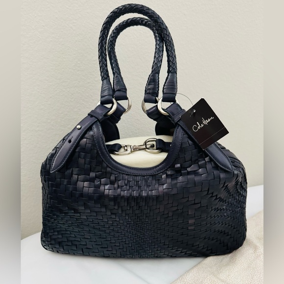 Cole Haan "Small Triangle Tote Genevieve" woven leather (in "Estate Blue") - NWT - Picture 2 of 9